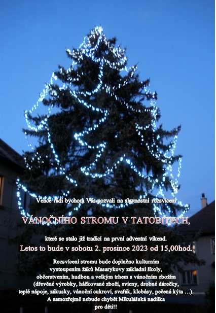 Pozvánka na rozsvícení Vánočního stromu v Tatobitech - 2.12.2023